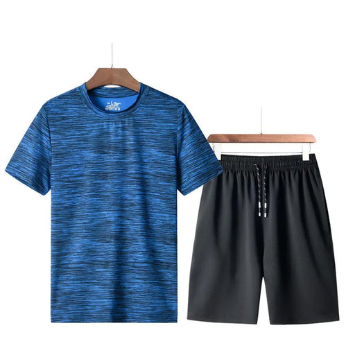 Summer Breeze Athletic Dash Print Tee & Sprinter Shorts (2-Piece Set)  XL-Blue