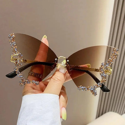 Radiant Rhinestone Butterfly Sunglasses - Full-X
