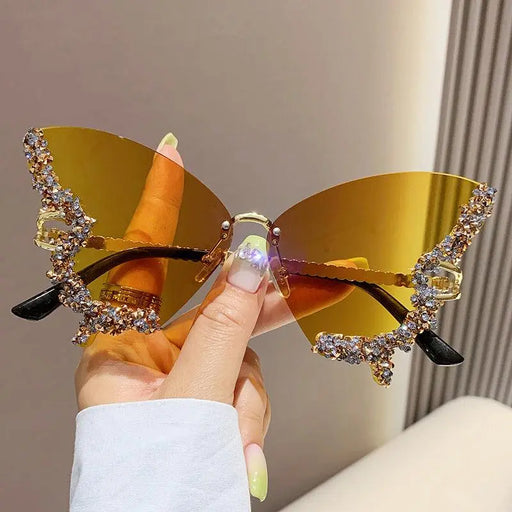 Radiant Rhinestone Butterfly Sunglasses - Full-X