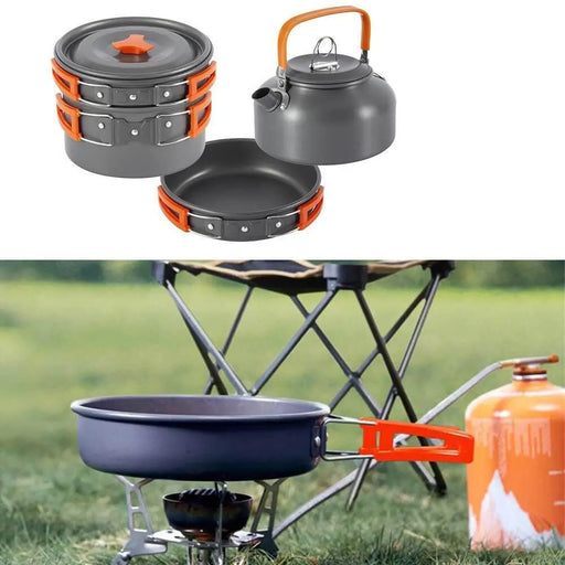 Portable Camping Cookware Set for Outdoor Cooking, Hiking, and Picnic - Includes Pot, Pan, Kettle, and Tableware - Full-X