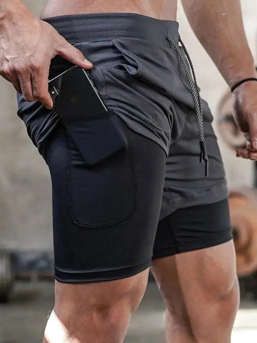 Men's Sport Casual Shorts - Double Layer Faux Two-piece Athletic Shorts - Full-X