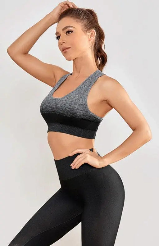 Gradient Pattern 2-Piece Yoga Fitness Top and Pants Set - Full-X